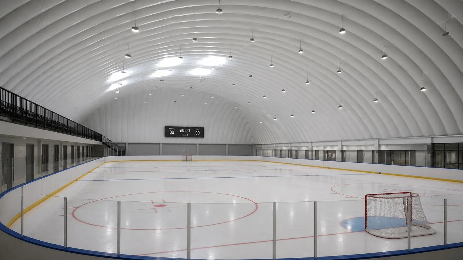 Inside Allianz Ice Arena: a full-size ice rink under the white dome